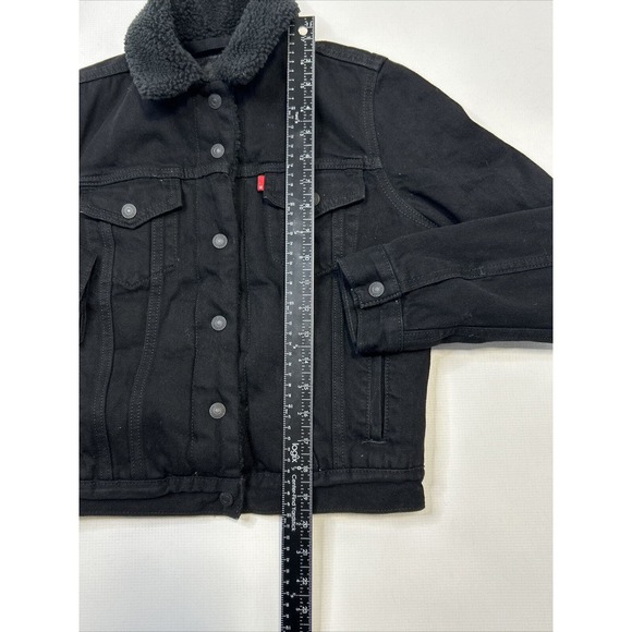 Levi's Sherpa Lined Trucker Jacket Forever Black XS Extra Small Womens Snap - Picture 6 of 11